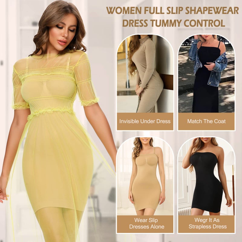 JOYSHAPER Strapless Shapewear Slip for Women Tummy Control Body Shaper Under Dress Full Slip Lingerie Beige M - Image 4